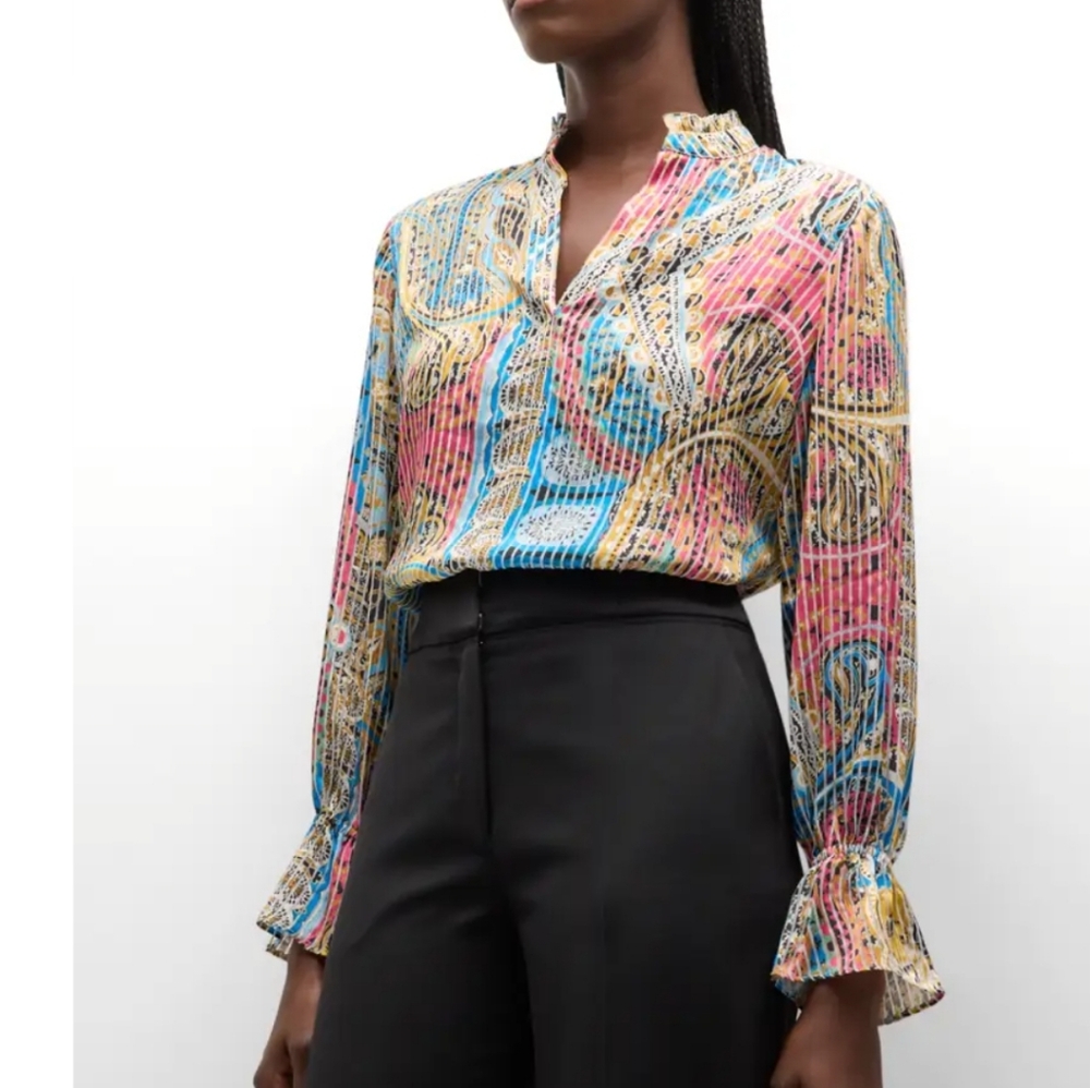 Elie Tahari nwot The Beth Striped Paisley-Print Blouse medium